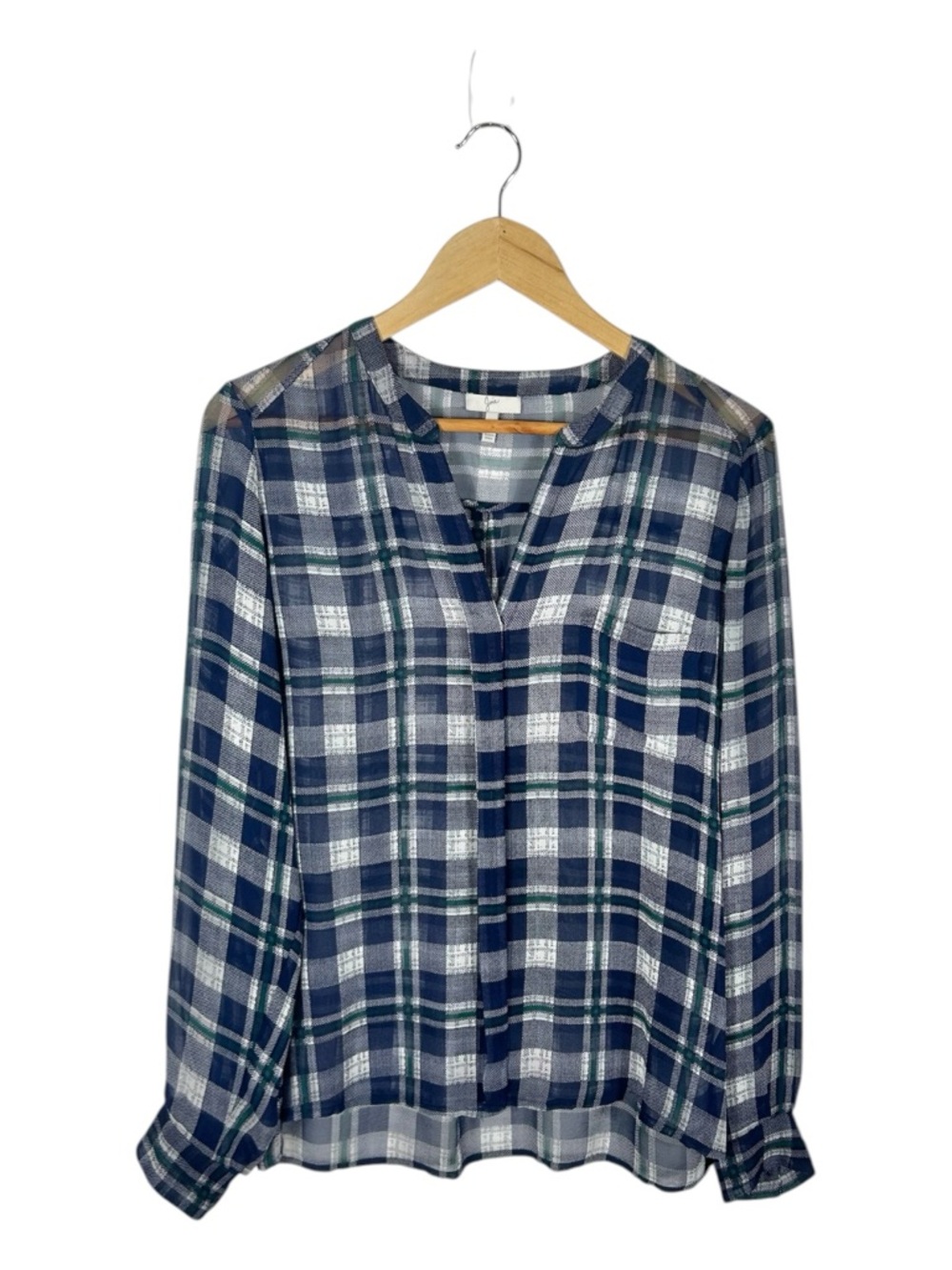 Joie Nura Blue Plaid Silk Blouse Size Small